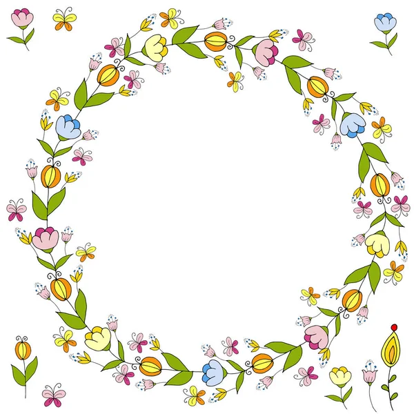 Kartenvorlage Doodle Blumen Fantasie Vektor Hand Draw Illustration Für Glückwünsche — Stockvektor