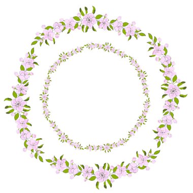 Hediye kartları için elma çiçekleri. Clipart için bir dizi narin elma ve çelenk. Elma vektör elinin çelenkleri bayramı kutluyor. Vektör el çizimi Görüntü: Eps10