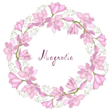 Hediye kartları için manolya çiçekleri. Clipart için manolya çiçeği seti. Manolya el çizimi çiçekleri bayramı kutluyor. Vektör el çizimi Görüntü: Eps10