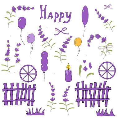 Lavanta çiçekli şeyler bayramı kutluyor. Vektör el çizimi Görüntü EPS10