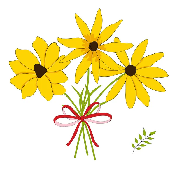 Egy Csokor Sárga Virág Rudbeckiából Ajándékkártyának Vektor Kézi Húzása Illusztráció — Stock Vector