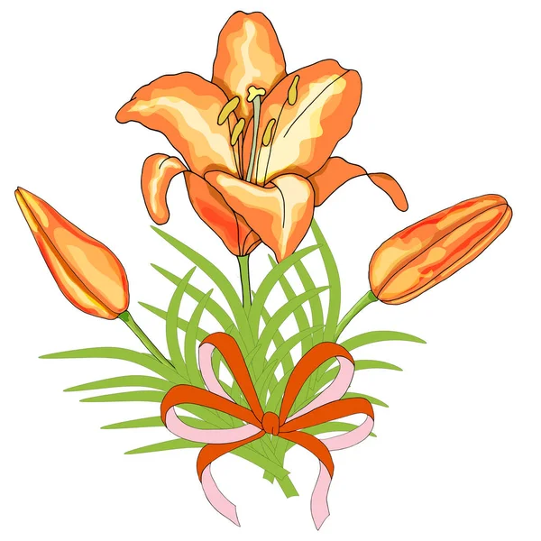 Όμορφο Μπουκέτο Πορτοκαλί Λουλούδια Κρίνου Για Τις Διακοπές Σχεδίαση Διανυσματικών — Διανυσματικό Αρχείο
