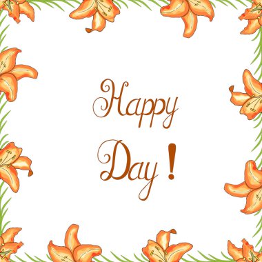 Tatil için turuncu zambak çiçekli hediye çerçevesi. Vektör el çizimi Görüntü EPS10