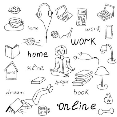 Yaratıcılığın ev sağlığı için bir dizi karalama. Vektör el çizimi Görüntü EPS10