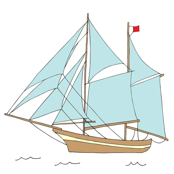 Большой Двухмачтовый Парусник Море Векторная Жеребьевка — стоковый вектор