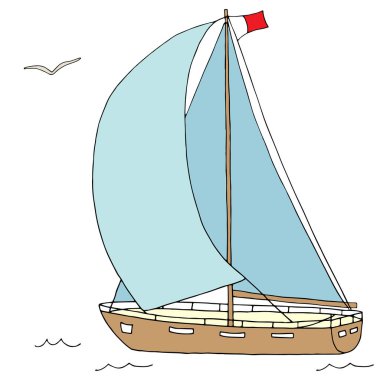 Denizde yüzen yat. Vektör el çizimi Görüntü EPS10