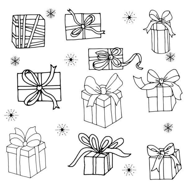 Doodle Item Set Boîte Pour Noël Illustration Vectorielle Main Eps10 — Image vectorielle