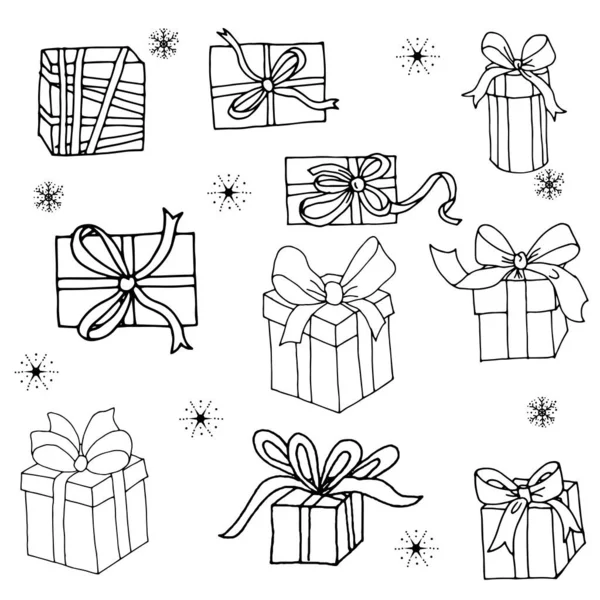 Doodle Item Set Caixa Para Natal Desenho Mão Vetorial Ilustração — Vetor de Stock
