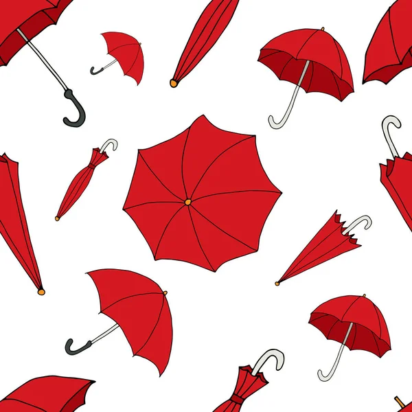 秋のカードのための赤い傘とシームレスなパターン ベクターハンドドローイラスト Eps10 — ストックベクタ