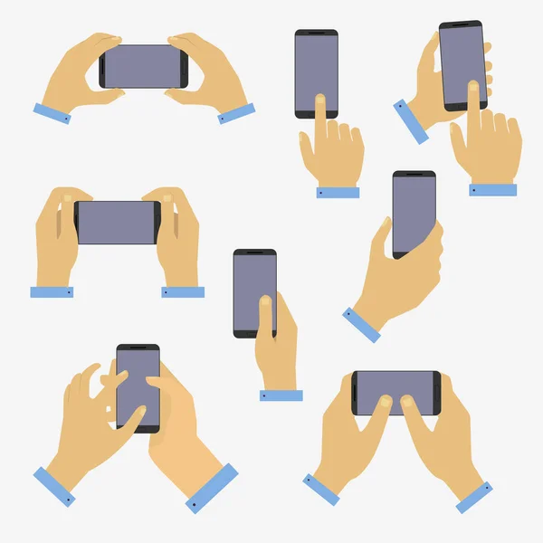 Conjunto de manos sosteniendo el teléfono inteligente — Archivo Imágenes Vectoriales