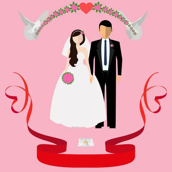 Felices recién casados. Ilustración vectorial . — Vector de stock