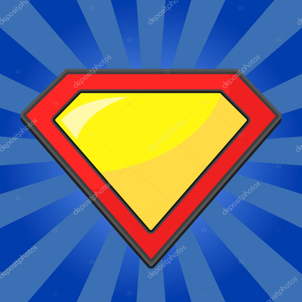 Superhero logo template. Red, yellow and blue. Flat vector illustration