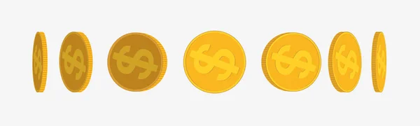 Set di monete d'oro isolato su bianco in diverse posizioni . — Vettoriale Stock