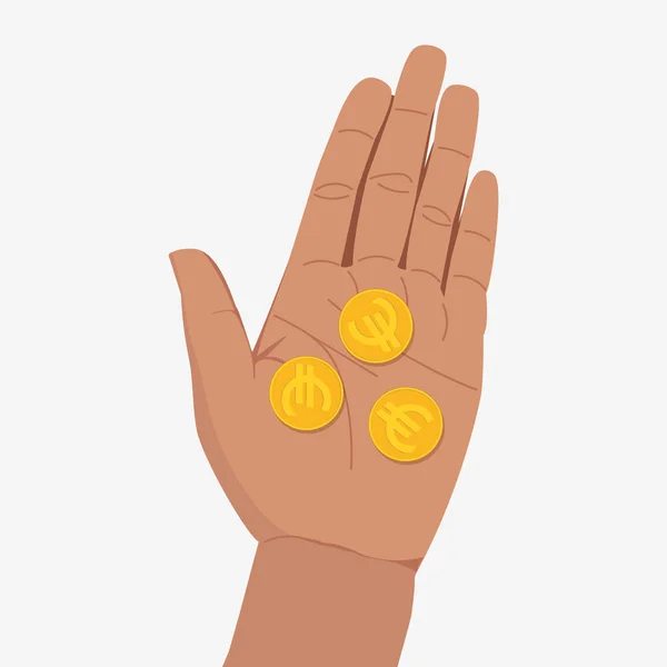 Monety w ręku — Wektor stockowy