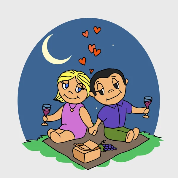 Pareja en un picnic — Vector de stock