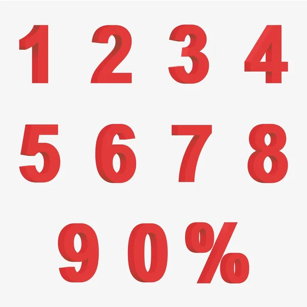 Conjunto 3D de figuras de color rojo y signo de porcentaje — Vector de stock