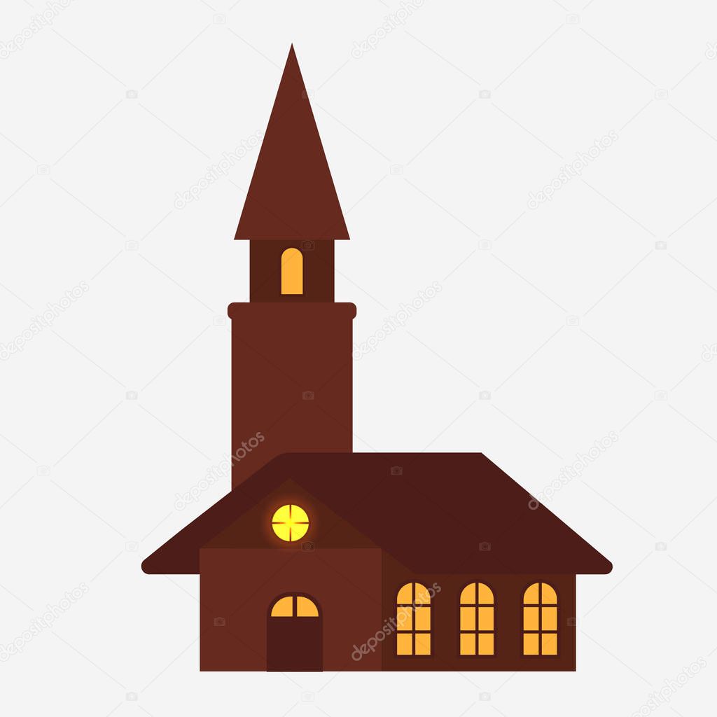 Building church. Flat icon isolated on white background. Vector illustration