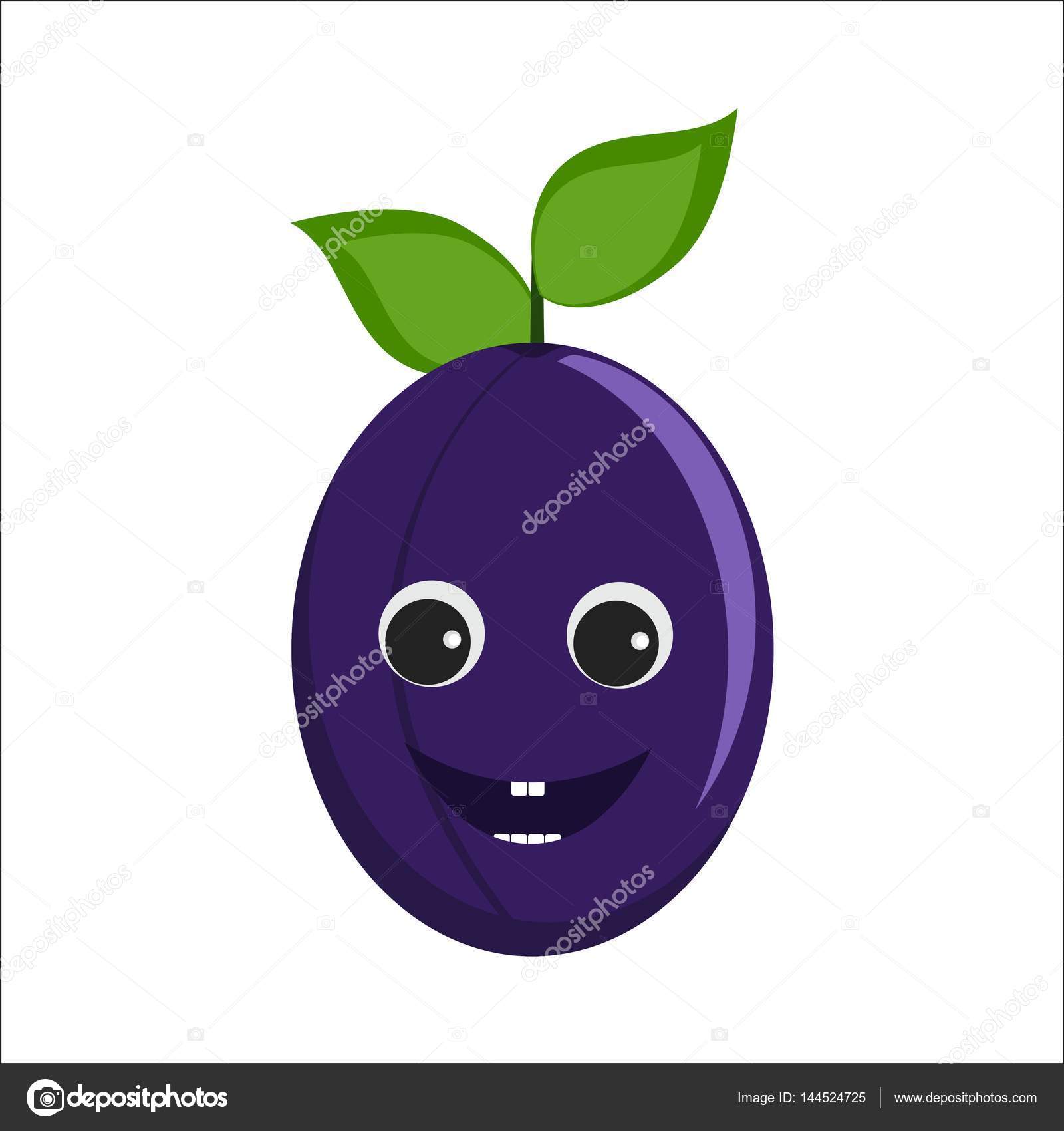 Carattere di prugna Divertente di doodle della frutta del fumetto Isolato su priorit  bassa bianca Illustrazione di riserva del piatto vettoriale