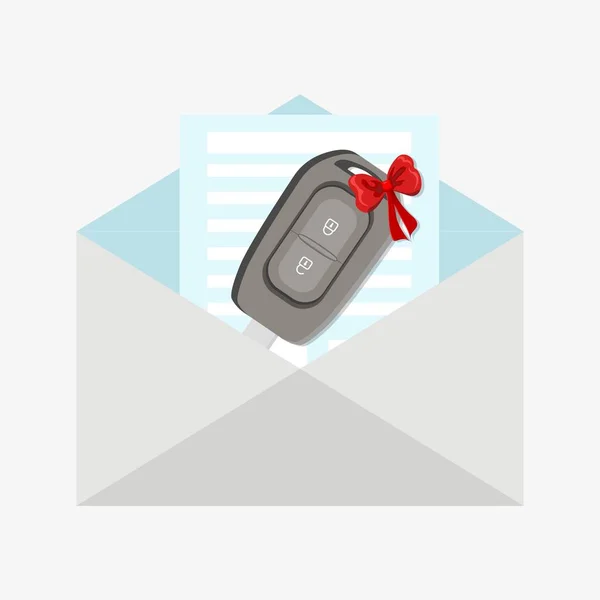 Clé de voiture enveloppée avec ruban rouge — Image vectorielle