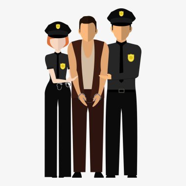 Suçlu, suçlu ve polis memuru. İllüstrasyon, tasarım öğeleri.