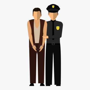 Suçlu, suçlu ve polis memuru. İllüstrasyon, tasarım öğeleri.