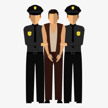 Suçlu, suçlu ve polis memuru. İllüstrasyon, tasarım öğeleri.