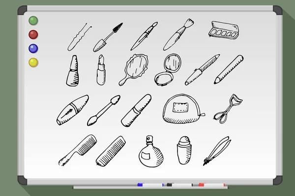 Hand getekend schoonheid en make-up icons set — Stockvector