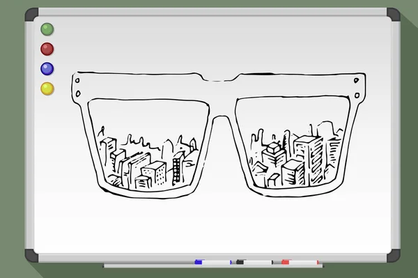Brillensilhouette mit Stadtblick — Stockvektor