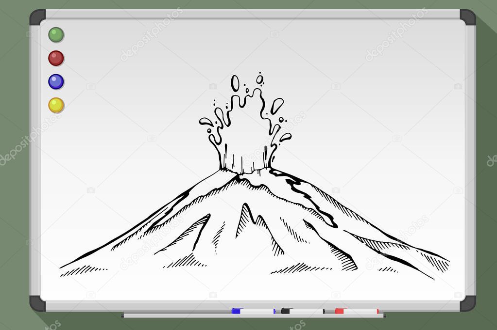 Eruption sketch on whiteboard. Vector illustration.