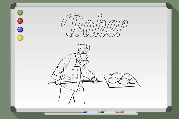 Baker. Tableau blanc dessin noir et blanc — Image vectorielle