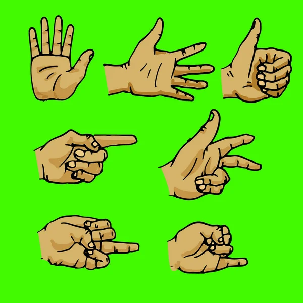 Ensemble de mains dans différents gestes — Image vectorielle