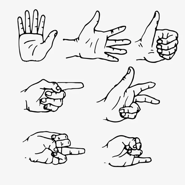 Ensemble de mains dans différents gestes — Image vectorielle