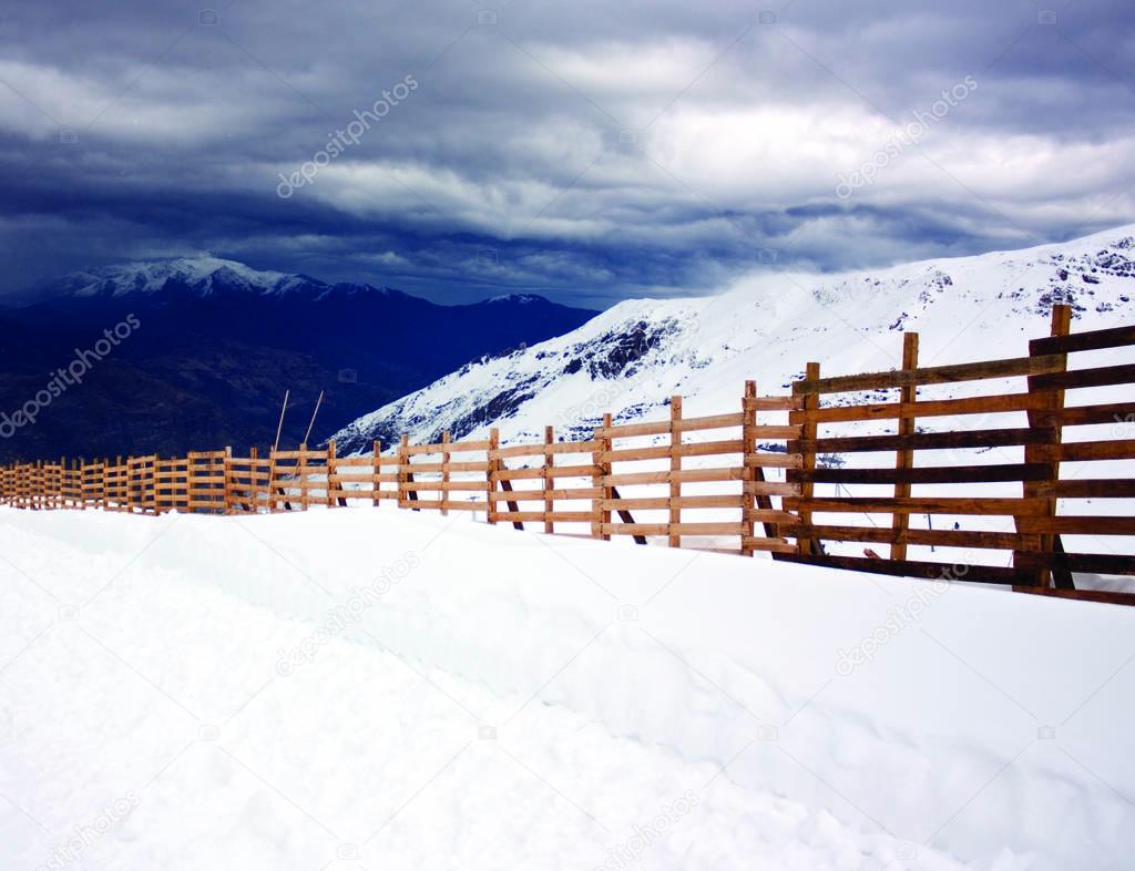  Zone fenced in Valle Nevado within Chile in the winter season