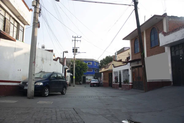 Cobblestone Δρόμους Ένα Ηλιόλουστο Απόγευμα Μπλε Ουρανό Δημαρχείο Μεξικού — Φωτογραφία Αρχείου