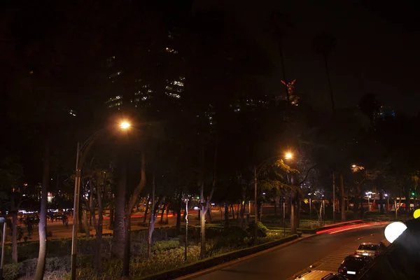 Meksyk Ulice Miasta Oświetlone Przyćmionymi Zamiataczami Ruchomych Świateł Miejskim Krajobrazie — Zdjęcie stockowe