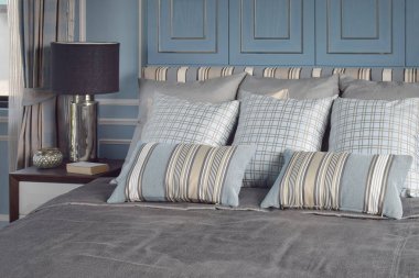 Desen ve yatak takımları doku ışık mavi romantik tarzı yatak odası