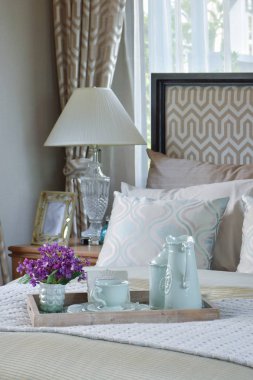 Dekoratif ahşap tepsi çay Kupası yatak yatak ayarla