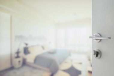 modern yatak odası iç arka plan beyaz kapı açıldı