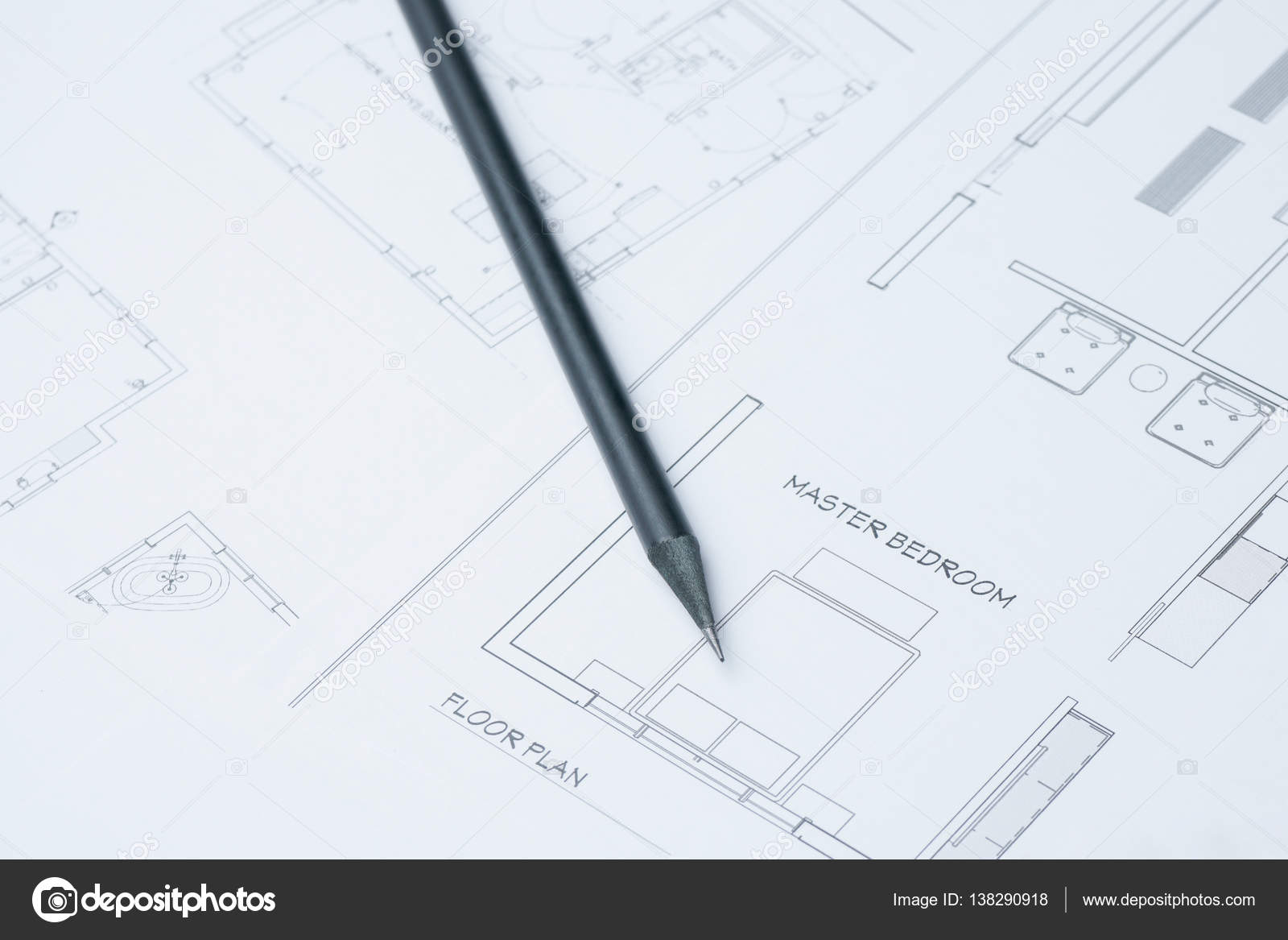 Czarnym Ołówkiem Na Papier Rysunek Architektoniczny I Rolki