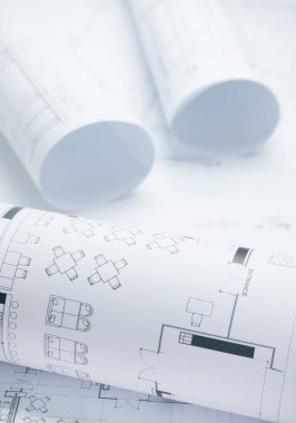 bir konut yapımı için mimari çizim kağıt rulolar