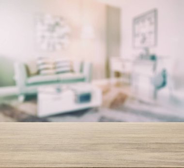 ahşap masa üstü ile bulanıklık modern iç tarzı oturma odasında