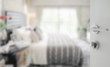 modern yatak odası iç beyaz kapı açıldı