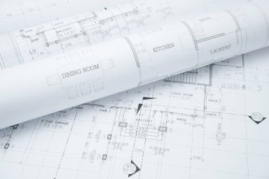 bir konut yapımı için mimari çizim kağıt rulolar