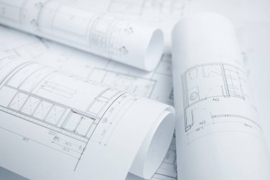 bir konut yapımı için mimari çizim kağıt rulolar