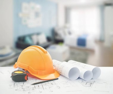 kask ve araçları üzerinde mavi renk düzeni yatak kanepe ile mimari planı