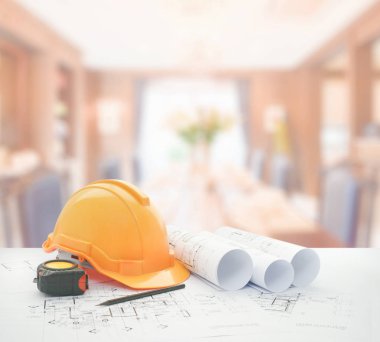 kask ve klasik tarzı yemek salonunda yemek masası üzerinde araçları ile mimari planı