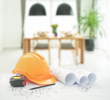 kask ve yemek masası ve modern ev rahat koltuklarda araçları ile mimari planı