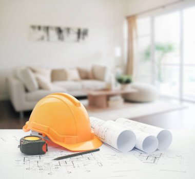 kask ve araçları üzerinde modern oturma odası iç mimari planı