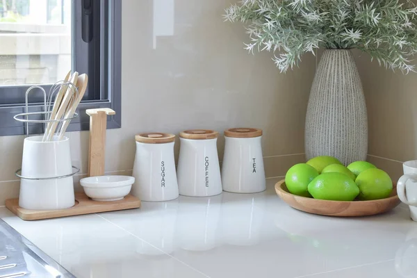 Modern pantry with white utensil in kitchen — Stock Photo, Image