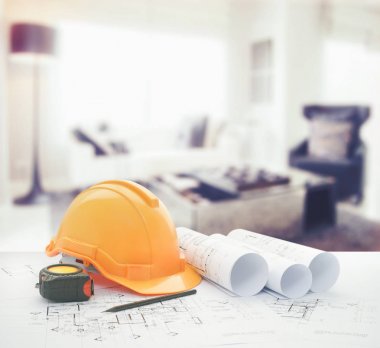 kask ve araçları üzerinde modern oturma odası iç mimari planı